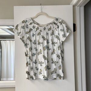 LOFT Mixed Media Swiss Dot Floral Blouse